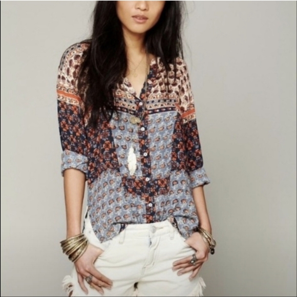 Free People Tops - Free People XS Caravan Printed Top Button Down